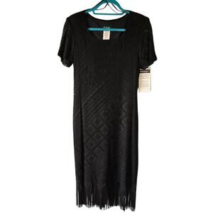 VTG Helene Blake 1920's Flapper Style Black Crochet Lace w/Fringe Hem Sz 6 NWT